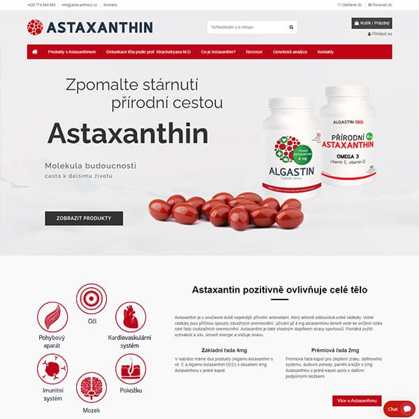 Tvorba UI/UX designu a digitálních aktiv pro doplněk stravy Astaxanthin.