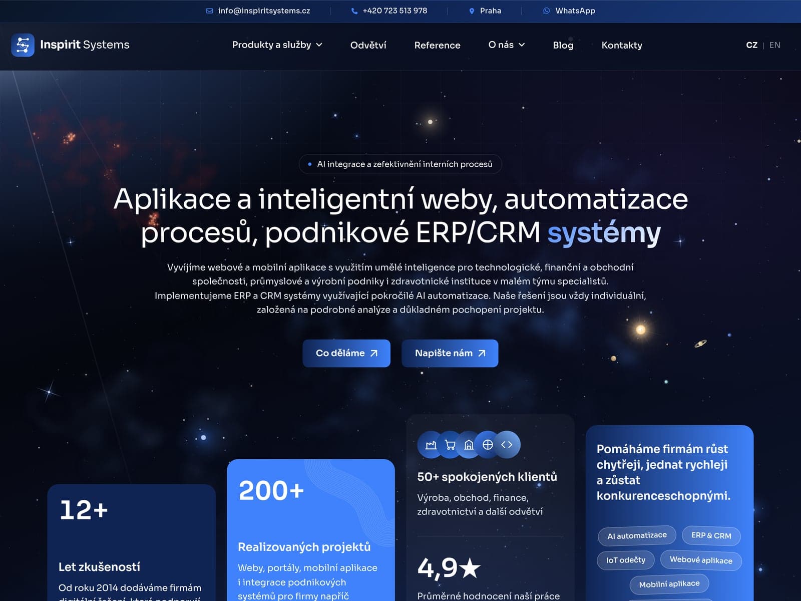 Úvodní stránka webu Inspirit Systems